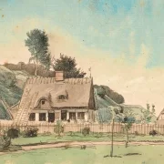 Peter Christian Skovgaard | Kystlandskab med stråtækte huse - 1840 | Indrammet kunsttryk | Danmarks Guldalder