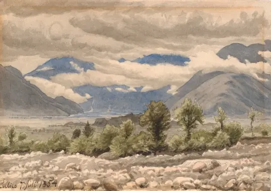 Peter Christian Skovgaard | Italiensk bjerglandskab i overskyet vejr - 1854 | Indrammet kunsttryk | Danmarks Guldalder