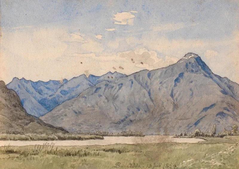 Peter Christian Skovgaard | Italiensk landskab med en flod og bjerge - 1853 | Indrammet kunsttryk | Danmarks Guldalder