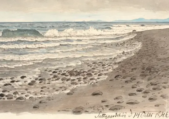 Peter Christian Skovgaard | Strand mit Blick über das Kattegat in Richtung Kullen – 1845 | Gerahmter Kunstdruck | Goldenes Zeitalter Dänemark