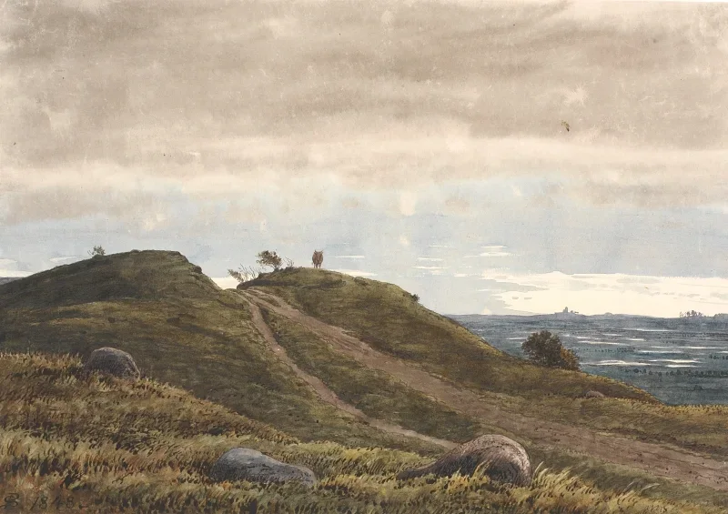 Peter Christian Skovgaard | Landschaft mit einer sandigen Straße - 1842 | Gerahmter Kunstdruck | Goldenes Zeitalter Dänemark