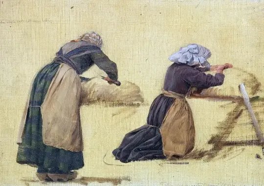Peter Christian Skovgaard | To kvinder klipper får - 1877 | Indrammet kunsttryk | Danmarks Guldalder