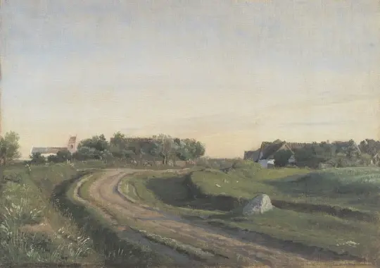 Peter Christian Skovgaard | Vejby med kirken – 1843 | Indrammet kunsttryk | Danmarks Guldalder