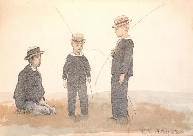 Peter Christian Skovgaard | Drei Jungen mit Strohhüten – 1867 | Gerahmter Kunstdruck | Goldenes Zeitalter Dänemark