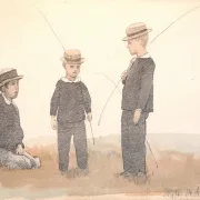 Peter Christian Skovgaard | Drei Jungen mit Strohhüten – 1867 | Gerahmter Kunstdruck | Goldenes Zeitalter Dänemark