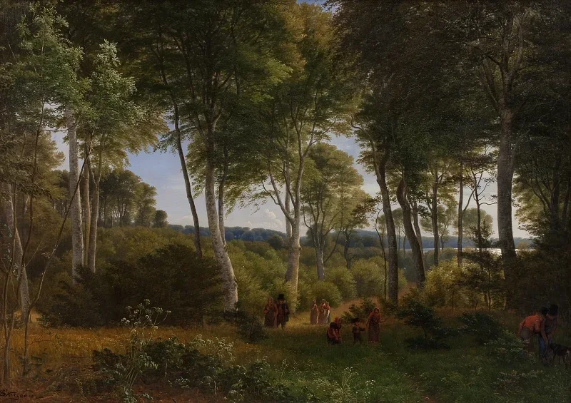 Peter Christian Skovgaard | Delhoved Wood near Lake Skarre - 1846 | Indrammet kunsttryk | Danmarks Guldalder