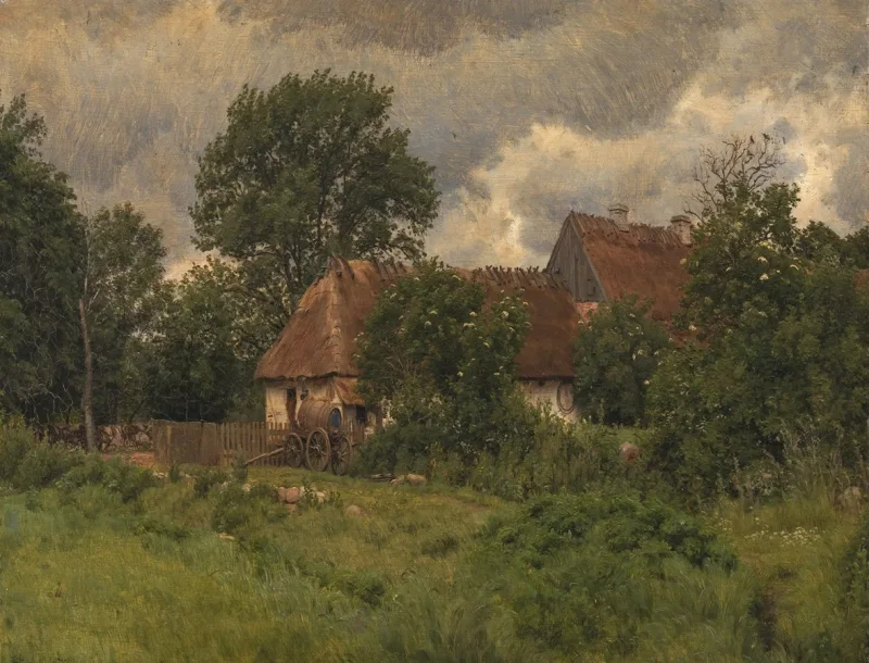 Peter Christian Thamsen Skovgaard – Alte Nebengebäude eines Herrenhauses 1876 | Indrammet giclée-kunsttryk