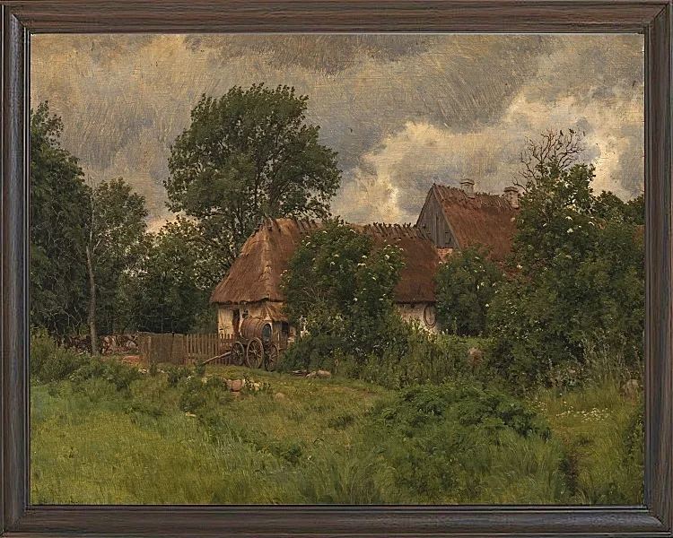 Peter Christian Thamsen Skovgaard – Alte Nebengebäude eines Herrenhauses 1876 | Indrammet giclée-kunsttryk
