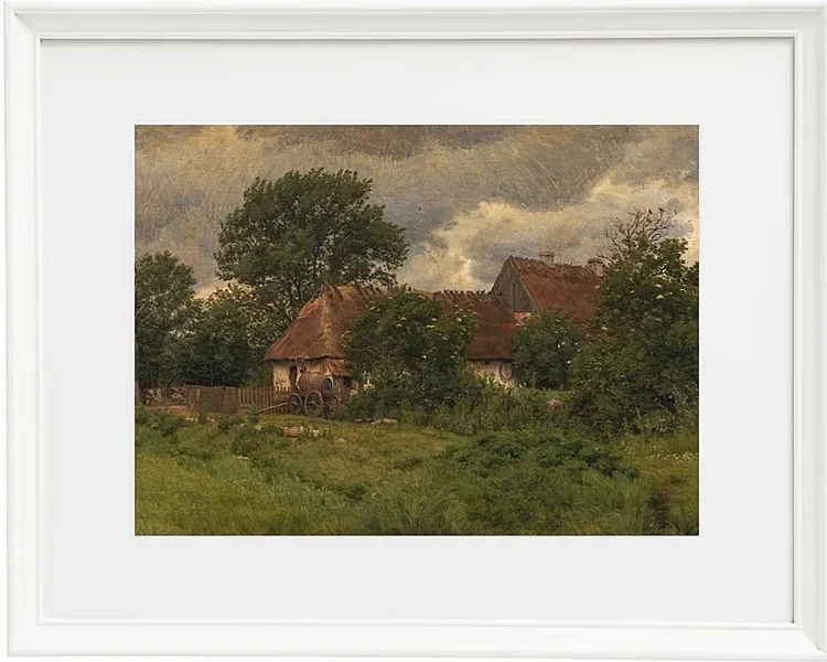 Peter Christian Thamsen Skovgaard – Alte Nebengebäude eines Herrenhauses 1876 | Indrammet giclée-kunsttryk