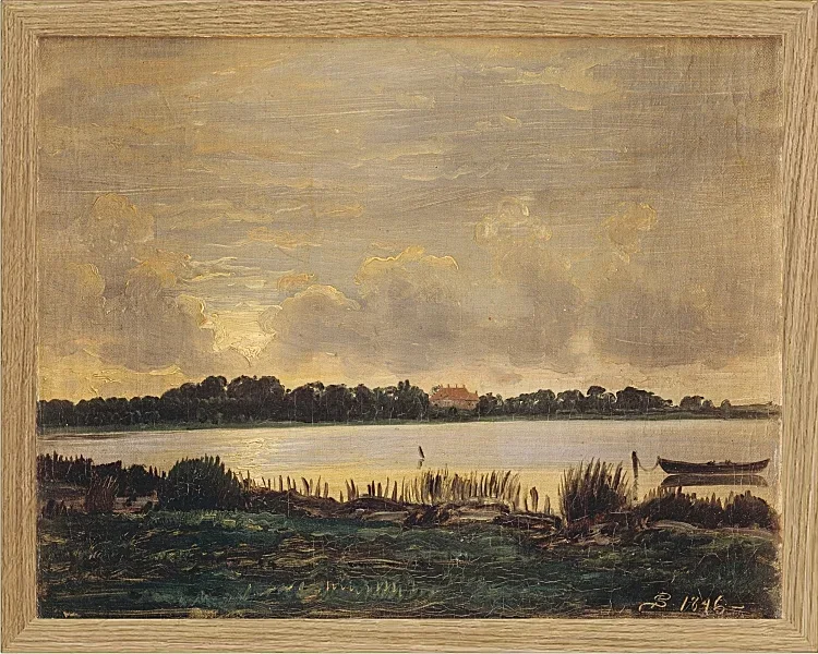 Peter Christian Thamsen Skovgaard – Blick über den Præstø-Fjord auf das Herrenhaus von Nysø 1845 | Indrammet giclée-kunsttryk
