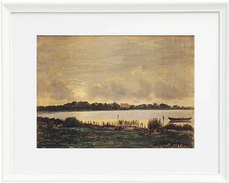 Peter Christian Thamsen Skovgaard – Blick über den Præstø-Fjord auf das Herrenhaus von Nysø 1845 | Indrammet giclée-kunsttryk