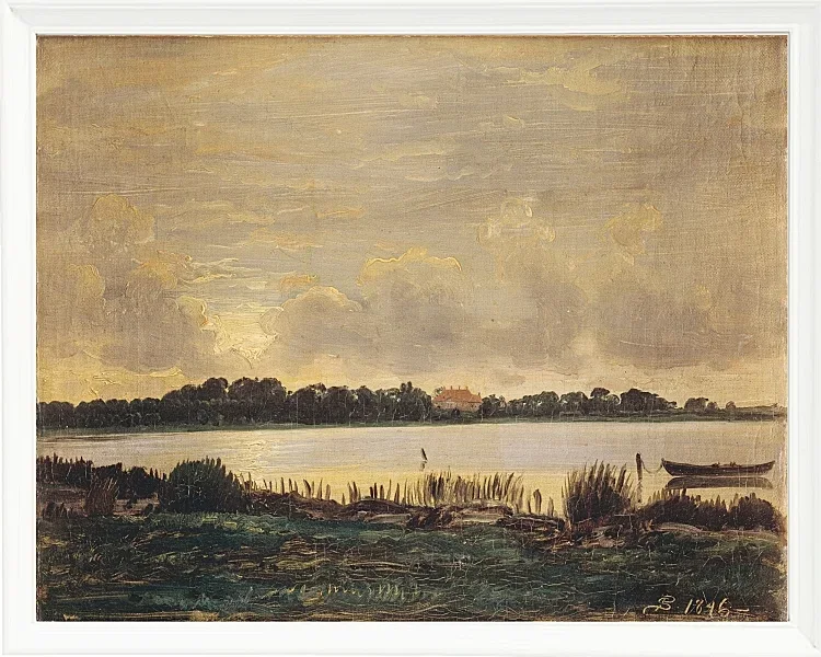 Peter Christian Thamsen Skovgaard – Blick über den Præstø-Fjord auf das Herrenhaus von Nysø 1845 | Indrammet giclée-kunsttryk