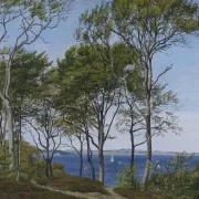 Peter Christian Thamsen Skovgaard – Blick durch Buchen über einen Fjord 1849 | Indrammet giclée-kunsttryk