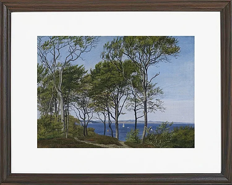 Peter Christian Thamsen Skovgaard – Blick durch Buchen über einen Fjord 1849 | Indrammet giclée-kunsttryk