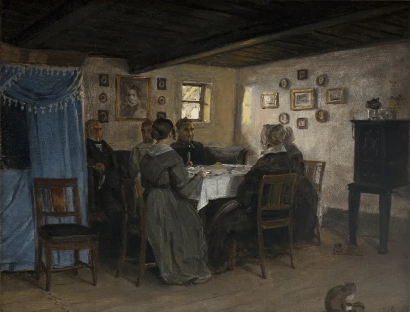 Peter Christian Thamsen Skovgaard – Die Freunde und Familie des Künstlers sitzen um einen Tisch 1842 | Indrammet giclée-kunsttryk
