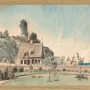 Peter Christian Thamsen Skovgaard – Küstenlandschaft mit reetgedeckten Häusern 1840 | Indrammet giclée-kunsttryk