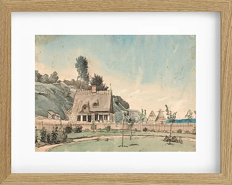 Peter Christian Thamsen Skovgaard – Küstenlandschaft mit reetgedeckten Häusern 1840 | Indrammet giclée-kunsttryk