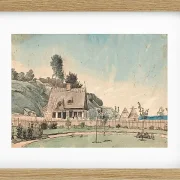 Peter Christian Thamsen Skovgaard – Küstenlandschaft mit reetgedeckten Häusern 1840 | Indrammet giclée-kunsttryk