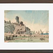 Peter Christian Thamsen Skovgaard – Küstenlandschaft mit reetgedeckten Häusern 1840 | Indrammet giclée-kunsttryk