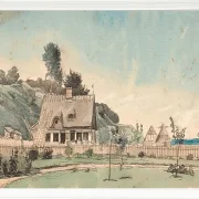Peter Christian Thamsen Skovgaard – Küstenlandschaft mit reetgedeckten Häusern 1840 | Indrammet giclée-kunsttryk