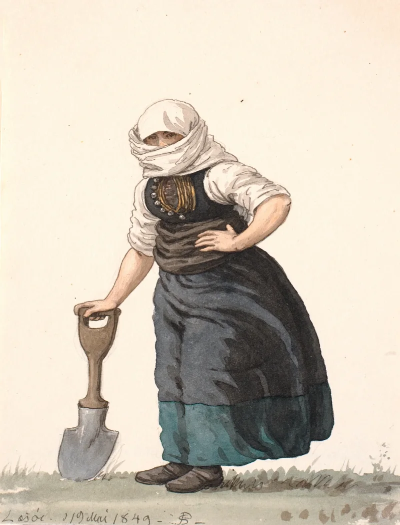 Peter Christian Thamsen Skovgaard – Læssøe-Bauernmädchen in Alltagskleidung 1849 | Giclée Kunstdruck gerahmt