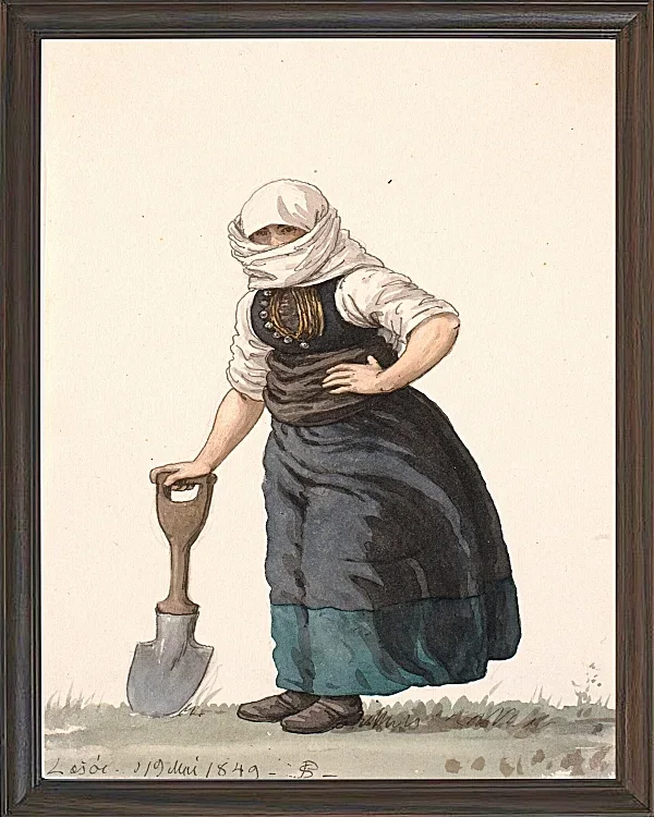 Peter Christian Thamsen Skovgaard – Læssøe-Bauernmädchen in Alltagskleidung 1849 | Giclée Kunstdruck gerahmt