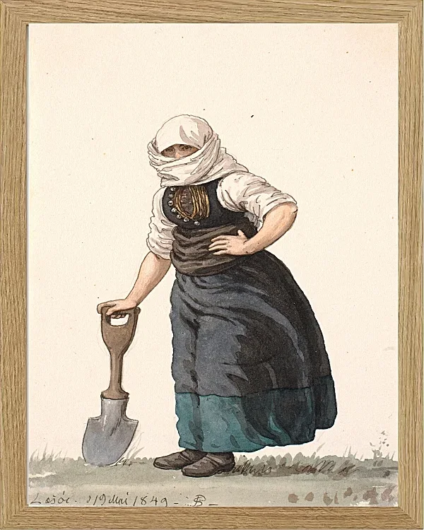 Peter Christian Thamsen Skovgaard – Læssøe-Bauernmädchen in Alltagskleidung 1849 | Giclée Kunstdruck gerahmt