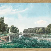 Peter Christian Thamsen Skovgaard – Waldlandschaft mit einem See und drei stehenden und angelnden Kindern 1844 | Indrammet giclée-kunsttryk