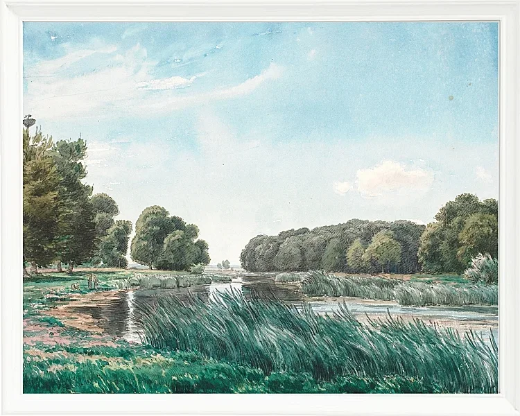 Peter Christian Thamsen Skovgaard – Waldlandschaft mit einem See und drei stehenden und angelnden Kindern 1844 | Indrammet giclée-kunsttryk