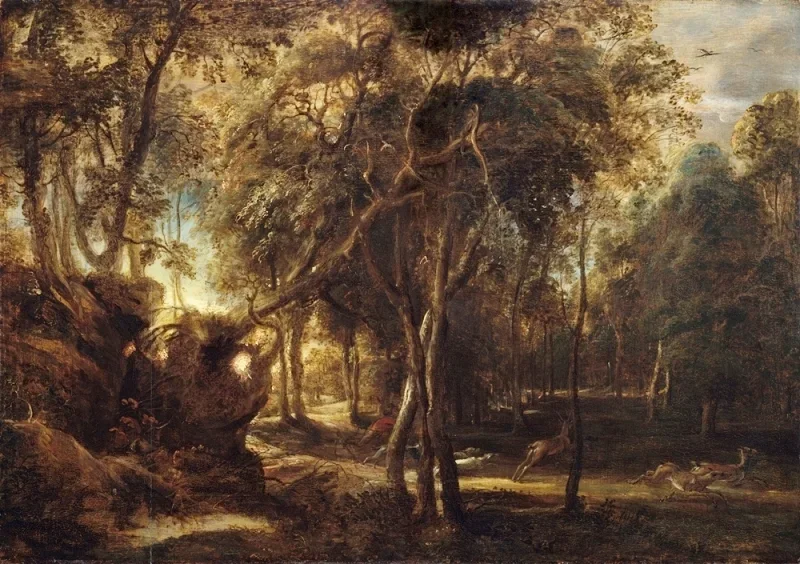 Peter Paul Rubens | En skov ved daggry med hjortejagt - 1635 | Indrammet kunsttryk | Barok | formida