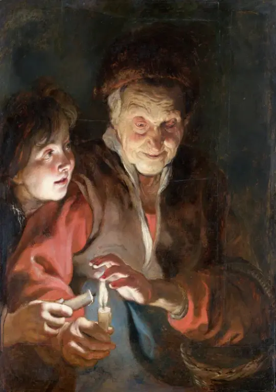 Peter Paul Rubens | Gammel kvinde og dreng med stearinlys - 1617 | Indrammet kunsttryk | Barok | formida