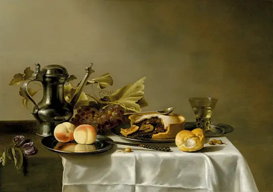 Pieter Claesz | Fersken på en sølvplade - 1651 | Indrammet kunsttryk | Barok | formida