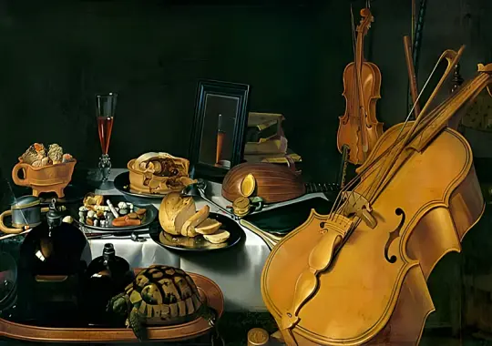 Pieter Claesz | Stilleben med musikinstrumenter - 1623 | Indrammet kunsttryk | Barok | formida
