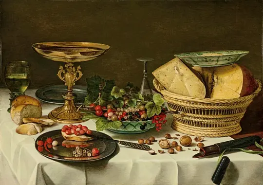 Pieter Claesz | Jordbær, ribs og brød - 1646 | Indrammet kunsttryk | Barok | formida
