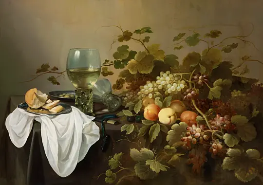 Pieter Claesz | Stilleben med frugt og romersk kop - 1644 | Indrammet kunsttryk | Barok | formida