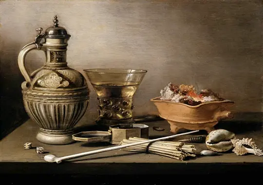 Pieter Claesz | Stilleben med en stentøjskande - 1640 | Indrammet kunsttryk | Barok | formida