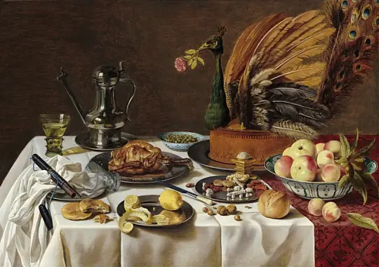 Pieter Claesz | Stilleben med påfugletærte - 1627 | Indrammet kunsttryk | Barok | formida