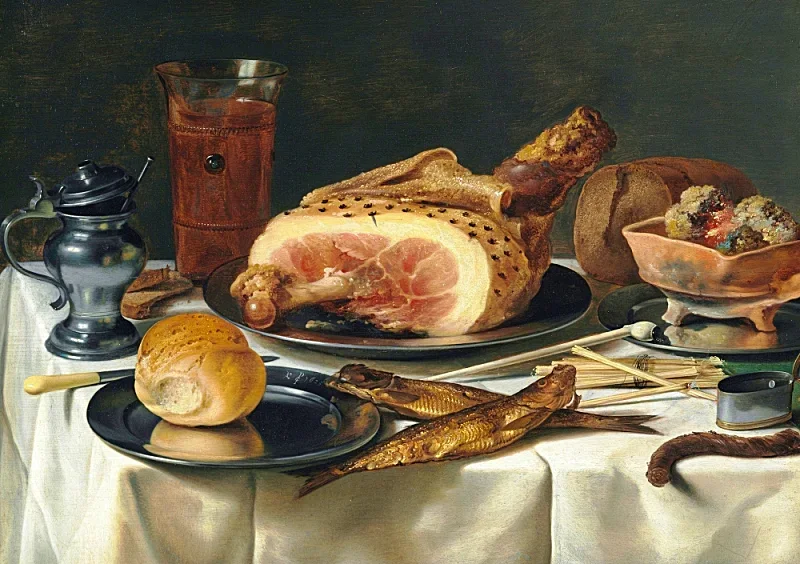 Pieter Claesz | Stillleben mit Schinken - 1625 | Gerahmter Kunstdruck | Barock | formida