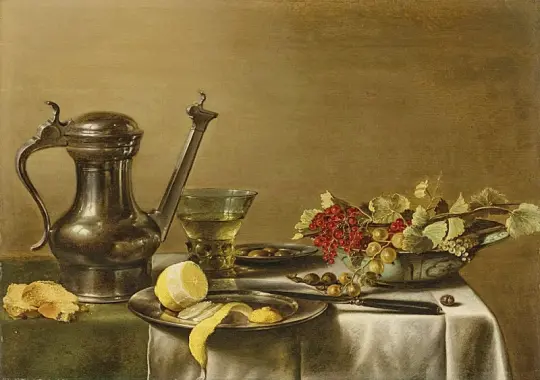 Pieter Claesz | En stor romer, en væltet tazza, en saltkar - 1639 | Indrammet kunsttryk | Barok | formida