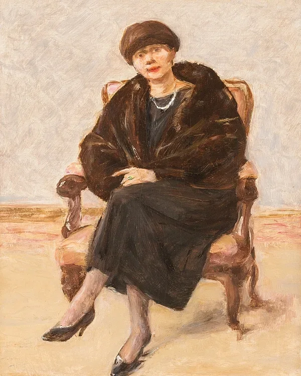 Porträt von Lola Leder im Pelzmantel - 1922