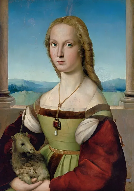 Raffael | Portræt af en ung kvinde med enhjørningen - 1510 | Indrammet kunsttryk | Renæssance | formida