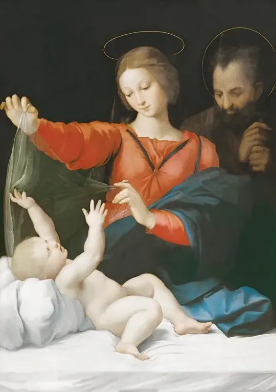 Raffael | Die Heilige Familie, Madonna mit dem Schleier - 1511 | Giclée Kunstdruck gerahmt