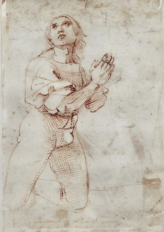 Raffael | Figurstudie af en bedende ung mand - 1500 | Indrammet kunsttryk | Renæssance | formida