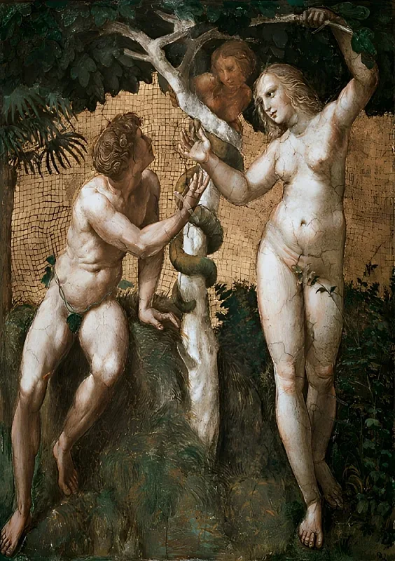 Raffael | Adam og Eva fra Stanza della Segnatura - 1510 | Indrammet kunsttryk | Renæssance | formida