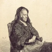 Rembrandt van Rijn | Rembrandts mor, siddende ved et bord - 1631 | Indrammet kunsttryk | Barok | formida