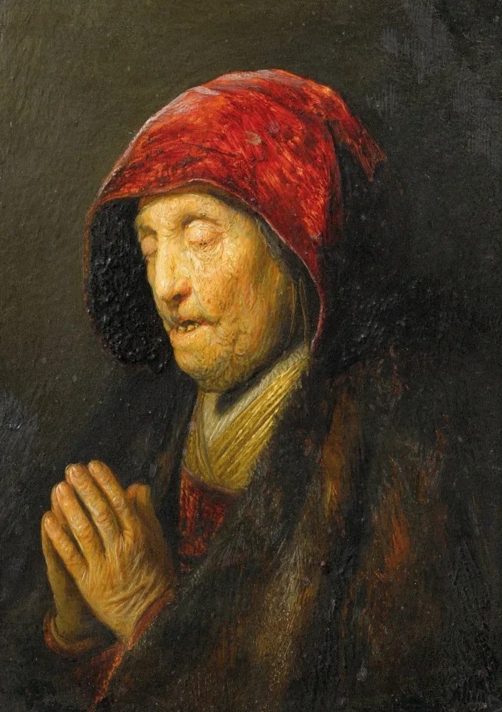 Rembrandt van Rijn | Gammel kvinde beder - 1630 | Indrammet kunsttryk | Barok | formida