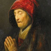 Rembrandt van Rijn | Gammel kvinde beder - 1630 | Indrammet kunsttryk | Barok | formida