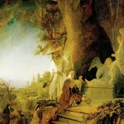 Rembrandt van Rijn | Kristus og Sankt Maria Magdalen ved graven - 1638 | Indrammet kunsttryk | Barok | formida