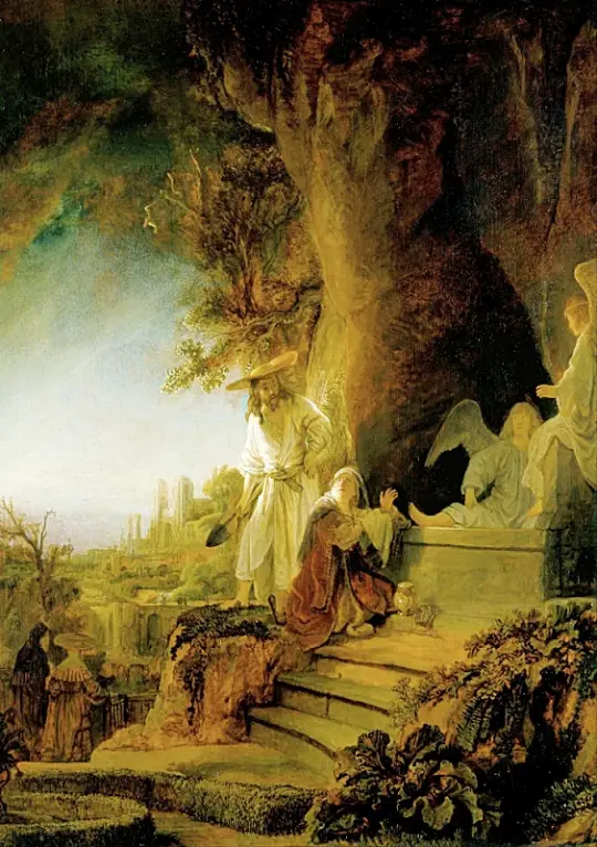 Rembrandt van Rijn | Kristus og Sankt Maria Magdalen ved graven - 1638 | Indrammet kunsttryk | Barok | formida