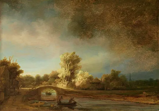 Rembrandt van Rijn | Landskab med en stenbro - 1638 | Indrammet kunsttryk | Barok | formida